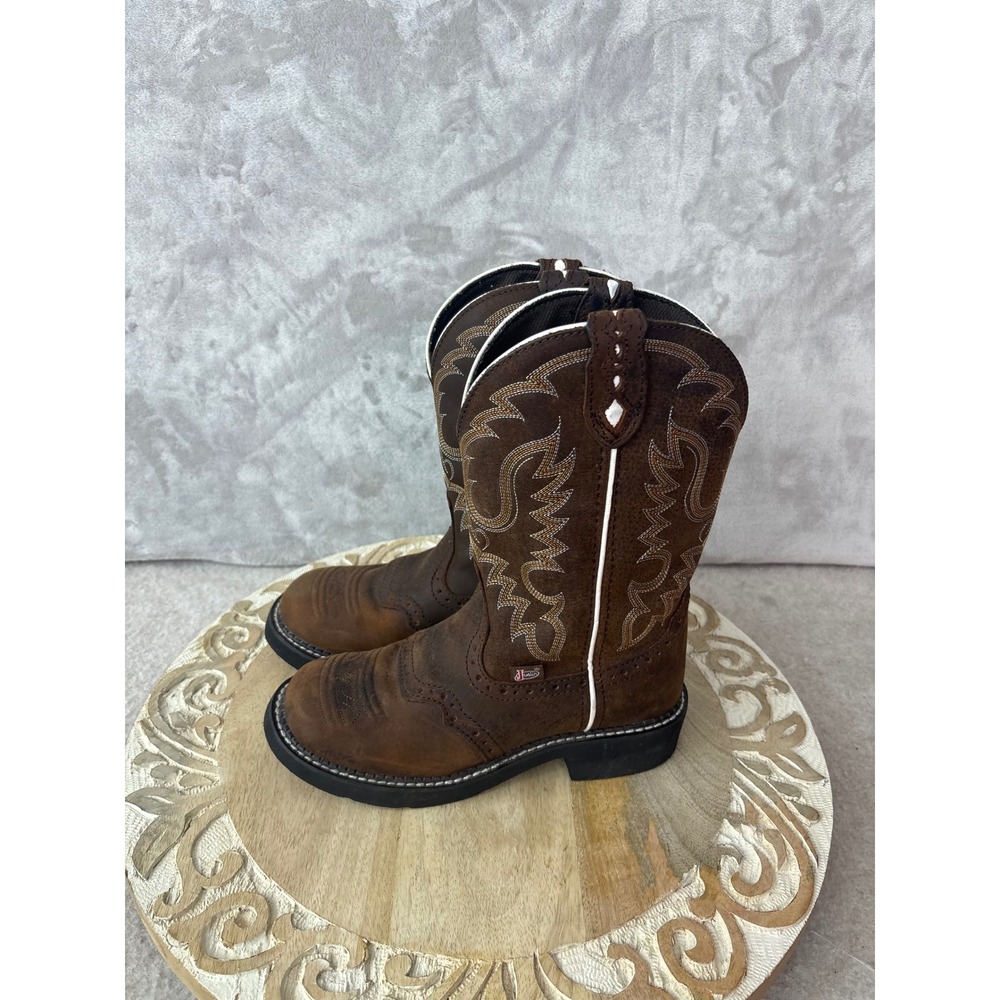 Justin Gypsy Brown Leather Western Boots Round Toe Kids Youth Size 1.5D 9013JR‎